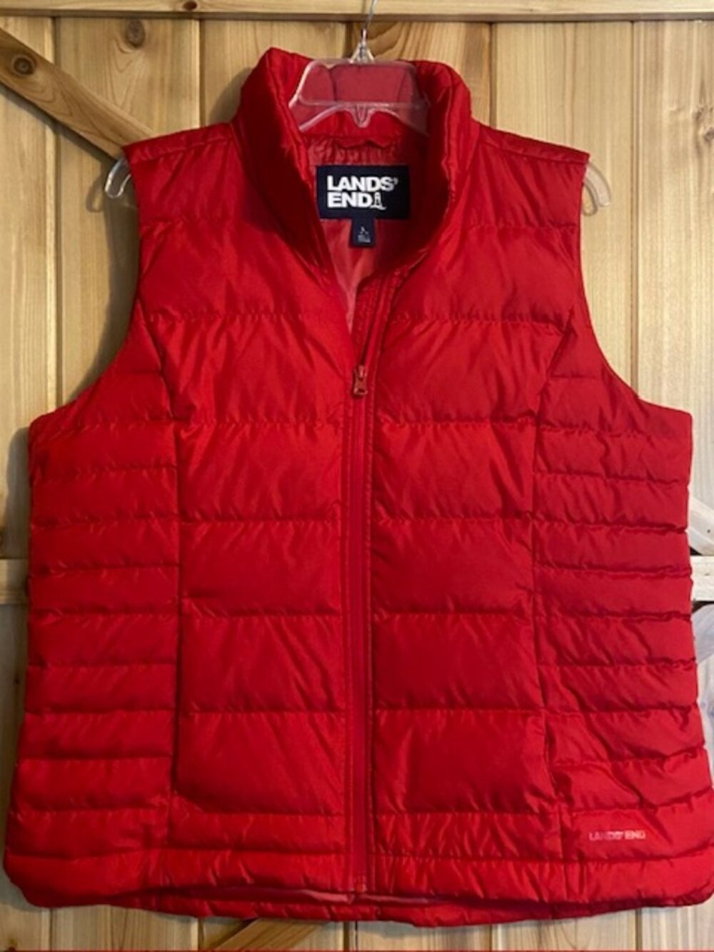 Lands' End Women's Down Puffer Vest Red Size Large 14/16 Full Zip Winter